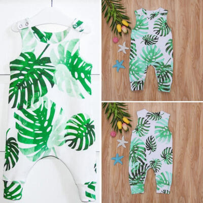 

Newborn Toddler Kids Infant Baby Girl Boy Sleeveless Banana Leaves Romper Jumpsuit Outfits Summer 0-24M