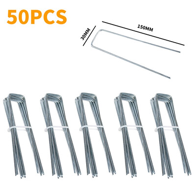 

〖Follure〗Anti-Rust Galvanized Ground Staples Steel Sod Stakes Pins U-Shap 50PCS