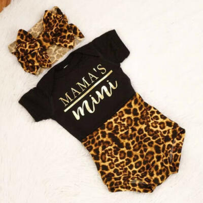 

Newborn Baby Girl Leopard Print Tops Romper Pants Hat Outfit Clothes 3Pcs Set