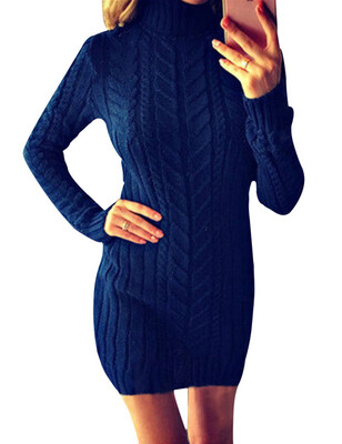 

Excellent 2019 Autumn Winter Twist Slim Dress Long Sleeved Sweater High Necked Sweater Dresses