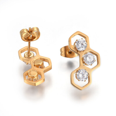 

304 Stainless Steel Stud Earrings with Rhinestone Golden 20x105mm Pin 08mm 6pairscard