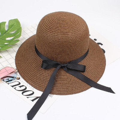 

Summer Women Straw Hat Ribbon Bow Wide Brim Sun Beach Cap Holiday Fedora Trilby Hat