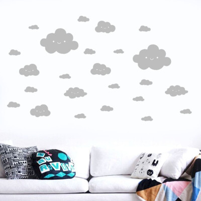 

Toponeto 24PCS Smiling Face White Clouds Vinyl Decal Art Wall Sticker DIY Home Room Decor