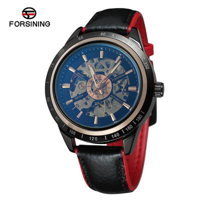 

Gobestart Motorcycle Design Transparent Red Black Belt Waterproof Mens Automatic Watch