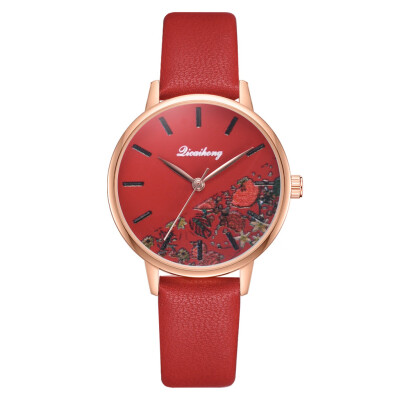 

Fashion Women Watches Monochrome Flower Dial Ladies Analog Quartz Wristwatch Casual Leather Strap Clock Dress Montre Femme