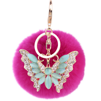 

Soft 8CM Rex Rabbit Hair Ball Butterfly Alloy Keychain Couple Mobile Phone Bag Hanging