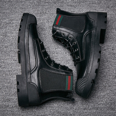 

Winter Chelsea Boots Men 2018 New Mens Martin Boots Layer Real Leather England High Help Trend Mens Boots