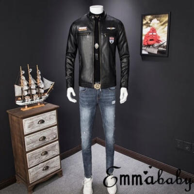 

Men&39s Fashion Button Collar Slim Leather Motorcycle Jacket Coat Outwear