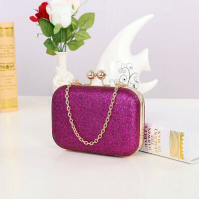

New Fashion Women Casual Girls Sequined Single Metal Chain Square Portable Wedding Clutch Bags Evening Dinner Handbag