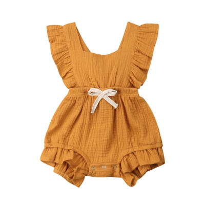 

Infant Baby Ruffle Bowknot Jumpsuit Kids Girl Sleeveless Candy Color Romper