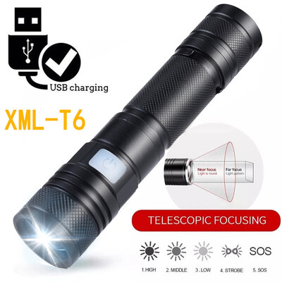 

Saidsome T6 Zoomable Tactical Military 18650 USB Flashlight Torch LED Lamp flashlight lamp