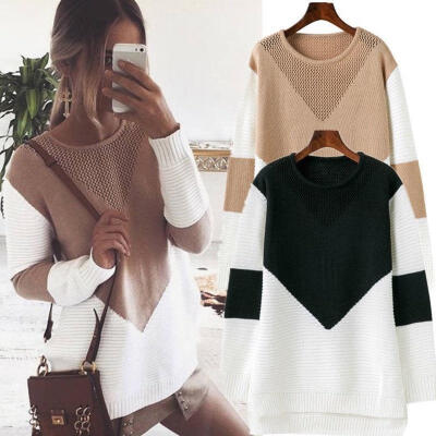 

Fahsion Womens Long Sleeve V Neck Loose Knitted Sweater Ladies Casual Jumper Tops