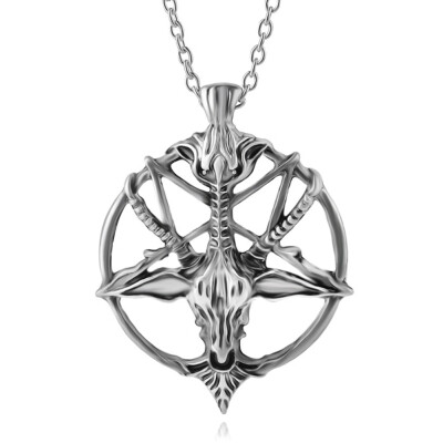 

1Pc Fashion Retro Pentagram Pan God Skull Goat Head Pendant Necklace Luck Satanism Occult Metal Vintage Silver Star Necklace