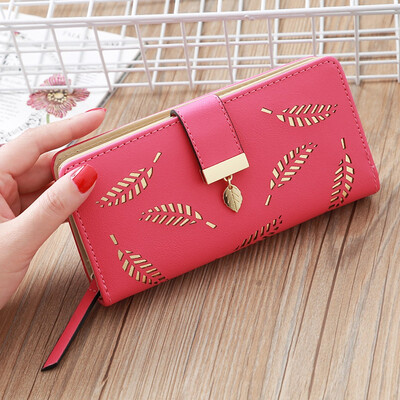 

Tailored Women s Fashion Trend Solid Color Long Fringed Hollow Leaf Leather Card Wallet