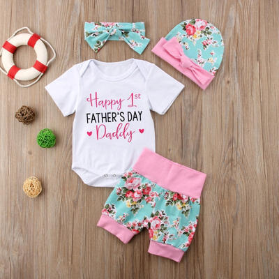

2018 Newborn Baby Girls Romper Pants Floral Father&39s Day Clothes Cotton Outfits