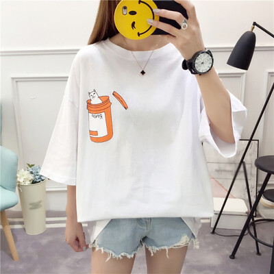 

Harajuku Summer Womens T Shirts Cartoon Printed Short-Sleeved T-shirt Women Korean O Neck Casual Loose Tops