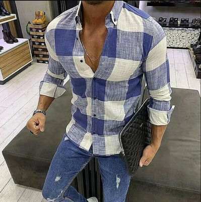 

Fashion Mens Summer Casual Dress Shirt Mens Plaid Long Sleeve Shirts Tops Tee
