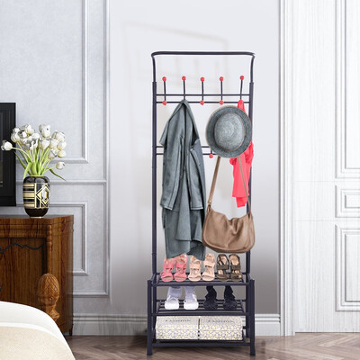 

Siaonvr Metal Entryway Coat Shoe Rack 3-Tier Shoe Bench With Coat Hat Umbrella Rack