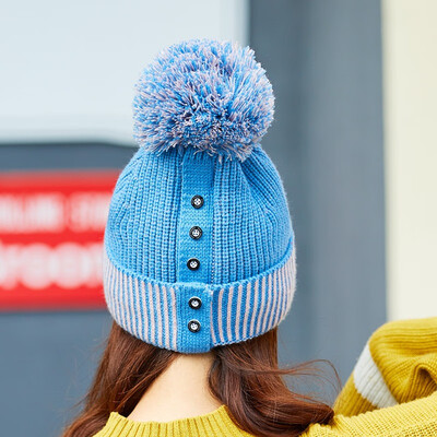

Fallwinter new solid color letters wool hat button couples warm hat simple curling Joker casual knit hat