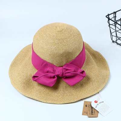 

Korean version Japanese straw hat foldable Sun Lis same bow fisherman hat students travel papyrus straw hat tide