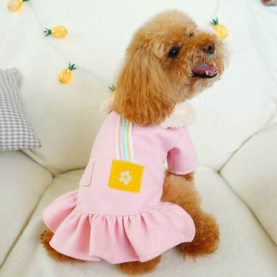 

Pet Dog Dress Winter Autumn Dog Cat Strap Dress Coat with Flower Bowknot Puppy Dog clothing Teddy Poodle Clothes for Small Dogs