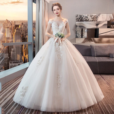 

High Quality Boat Neck Wedding Dresses Lace Up Bride Dress Floor Length Wedding Ball Gowns Plus Size Customized Dress