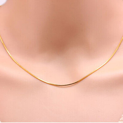 

Wers Men Women Fashion Luxury Golden Wide Flat Imitation 18K Gold Jadoku Chain Necklace