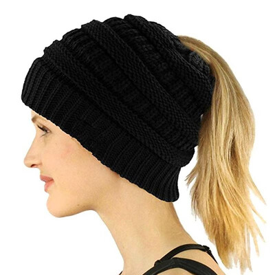 

Fashion Women Knitted Beanies Tail Hat Dome High Bun Ponytail Winter Warm Cap Skullies Headwear