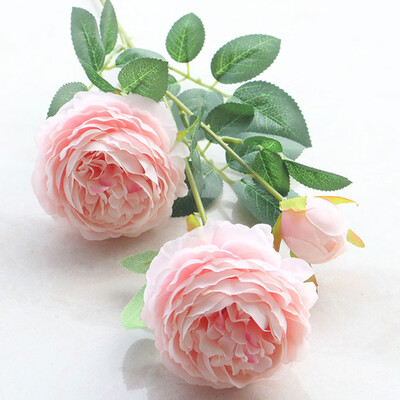 

1pc 3 heads Artificial Fake Western Rose Flower Peony Bridal Bouquet Wedding Home Decor Table Decoration Accessories