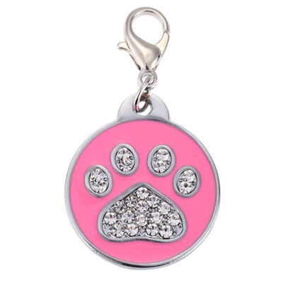 

Pet Cat Dog ID Tags Personalized Round Bone Paw Pattern Alloy Crystal Tag