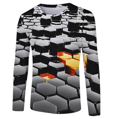 

Toponeto Men Funny 3D Print Round Neck Long Sleeve T Shirt Tops Casual Daily Blouse