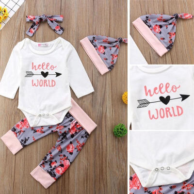 

Newborn Baby Girls Long Sleeve BodysuitFloral Long PantsHatHeadband 4Pcs Outfit Clothes Set