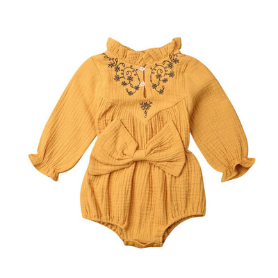 

2019 Autumn Newborn Baby Girl Floral Bow Long Sleeve Romper Top Jumpsuit Outfit