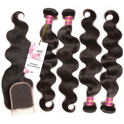 

UNice Human Hair Extensions 8A indian Hair Bundles with Closure Body Wave
