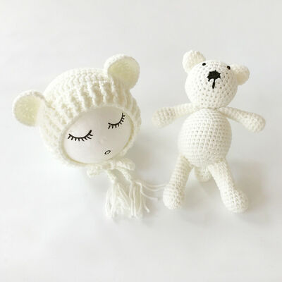 

Newborn Baby Bear Hat Set Girls Boys Photography Crochet Knit Costume