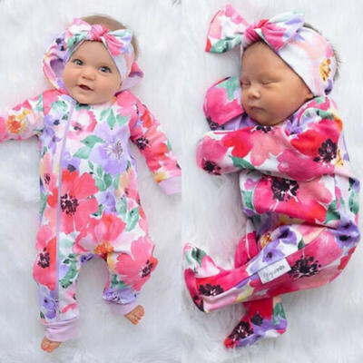 

UK Newborn Infant Baby Girl Floral Zipper Romper Jumpsuit Autumn Outfits Clothes