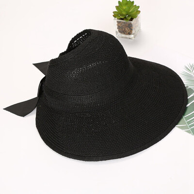 

Women Fashion Summer Straw Hats Ladies Wide Brim Stylish Black Bow Sun Hat
