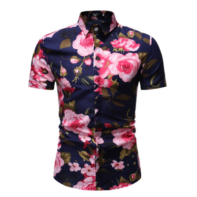 

Tailored Mens Summer New Style Hawaiian Printed Short-Sleeved Shirt Fashion Blouse Top