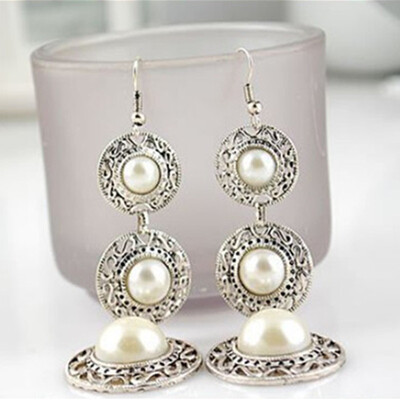 

New Fashion Elegant Created Big Simulated Pearl Long Earrings Pearls String Statement Dangle Earrings For Wedding Party Gift A07