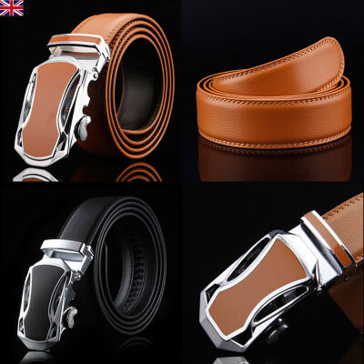 

UK Mens Leather Belt Automatic Buckle Ratchet Waistband Leisure Business