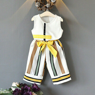 

Toddler Baby Kids Girls Outfits Clothes Chiffon T-shirt TopsWide Leg Pants Set