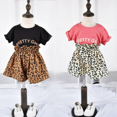 

Kids Baby Girl Leopard Print Clothes T-shirt TopsPantsShorts Outfits 2PCS Set