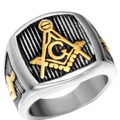 

Men Vintage Masonic Ring Freemason Symbol Member Gold Stainless Steel Punk Jewelry