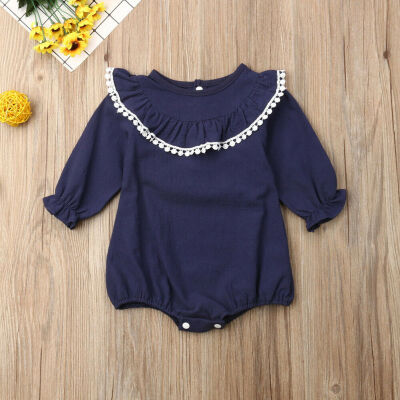 

Newborn Infant Baby GIrls Long Sleeve Frill Solid Romper Bodysuit Clothes