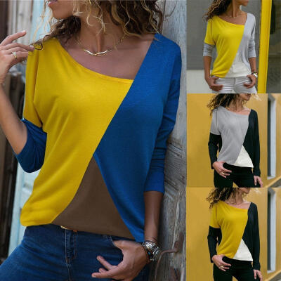 

New hot sale women fashion long sleeve loose casual top V-neck multi-color T-shirt