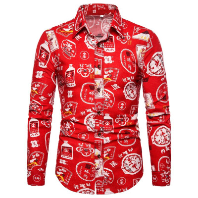 

Tailored Mens Summer Fashion Business Leisure Printing Long-sleeved Shirt Top Blouse
