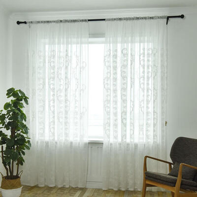 

Solid Retro Pattern Embroidery Translucent Gauze Window Curtain Decorations
