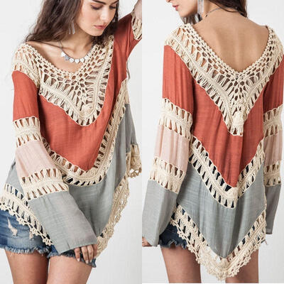 

New Womens Long Sleeve Lace Knitwear Pullover Crochet Sweater Top Blouse T-shirt