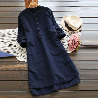

Womens Cotton Linen Maxi Dress Long Sleeve Casual Boho Kaftan Tunic Gypsy Ethnic