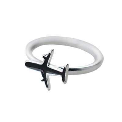 

925 Sterling Silver Mini plain Adjustable Ring Women Kids Jewelry aircraft shape Ring